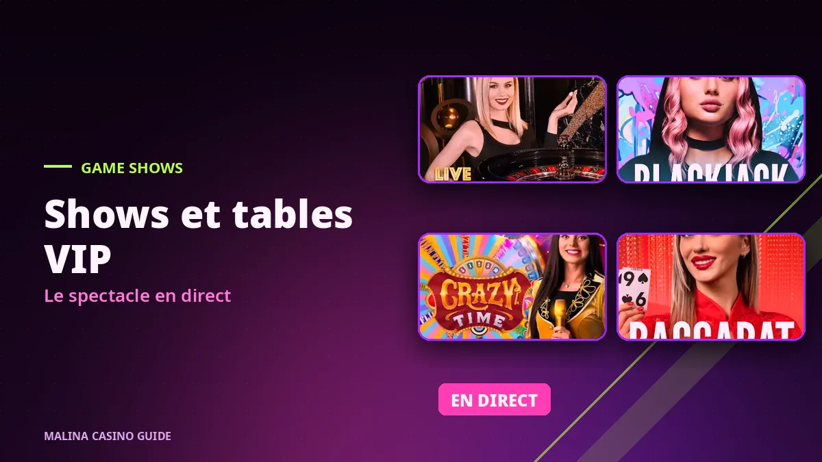 Game shows et tables VIP du live casino Malina