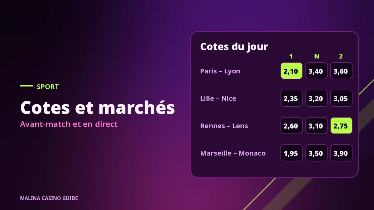 Tableau des cotes de paris sportifs chez Malina